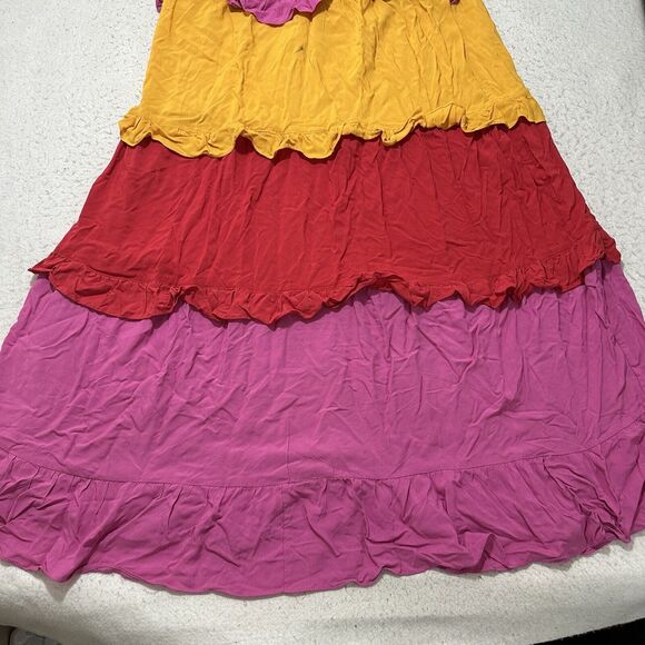 Ivy Street Women's Plus Size 1X Pink Colorful Tiered Maxi Sundress Sleeveless - Picture 8 of 16